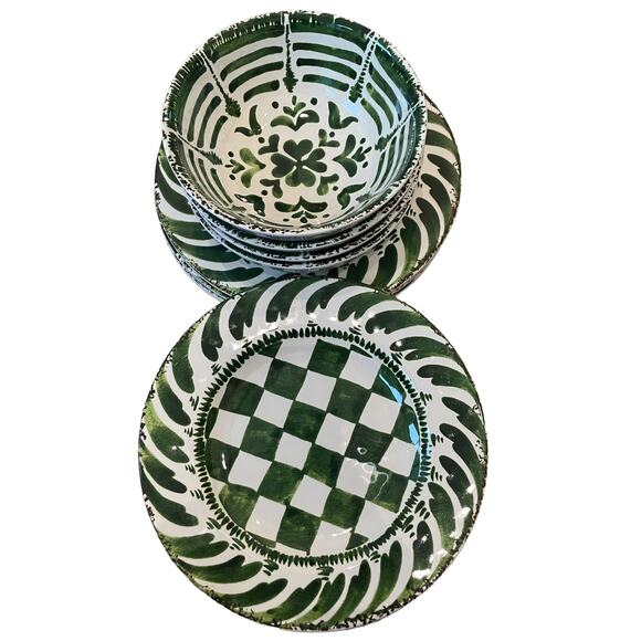 MIKASA Set of 4 Checkered Melamine 9" Salad Plates Summer Green Pop of Color NEW - Picture 8 of 9